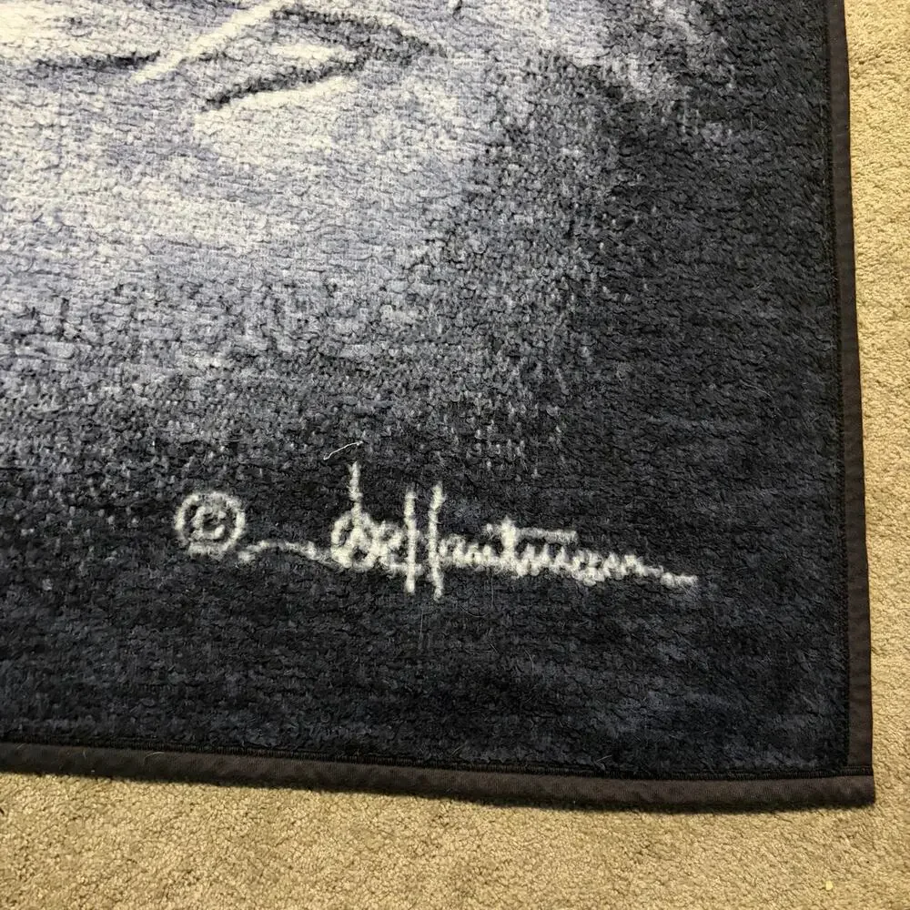 Vintage Biederlack Reversible Throw Blanket Wolf Moon Snow Acrylic USA 54x74
